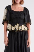 AREA STARS Gia Embroidered Peplum Top