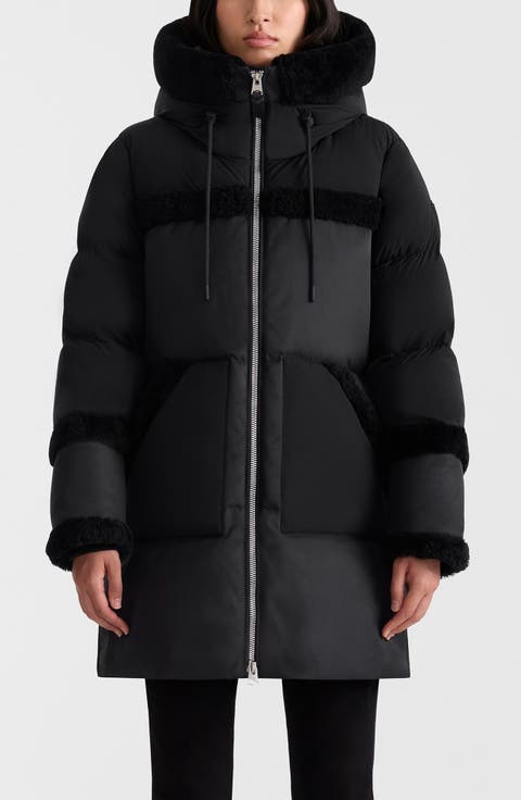 Carmina Genuine Shearling Trim Down Coat