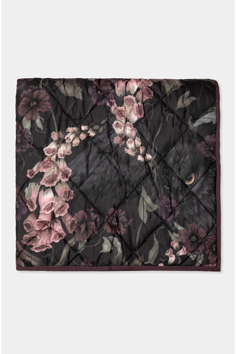 Noctua Owl Foxglove Quilted Throw, Alternate, color, Black