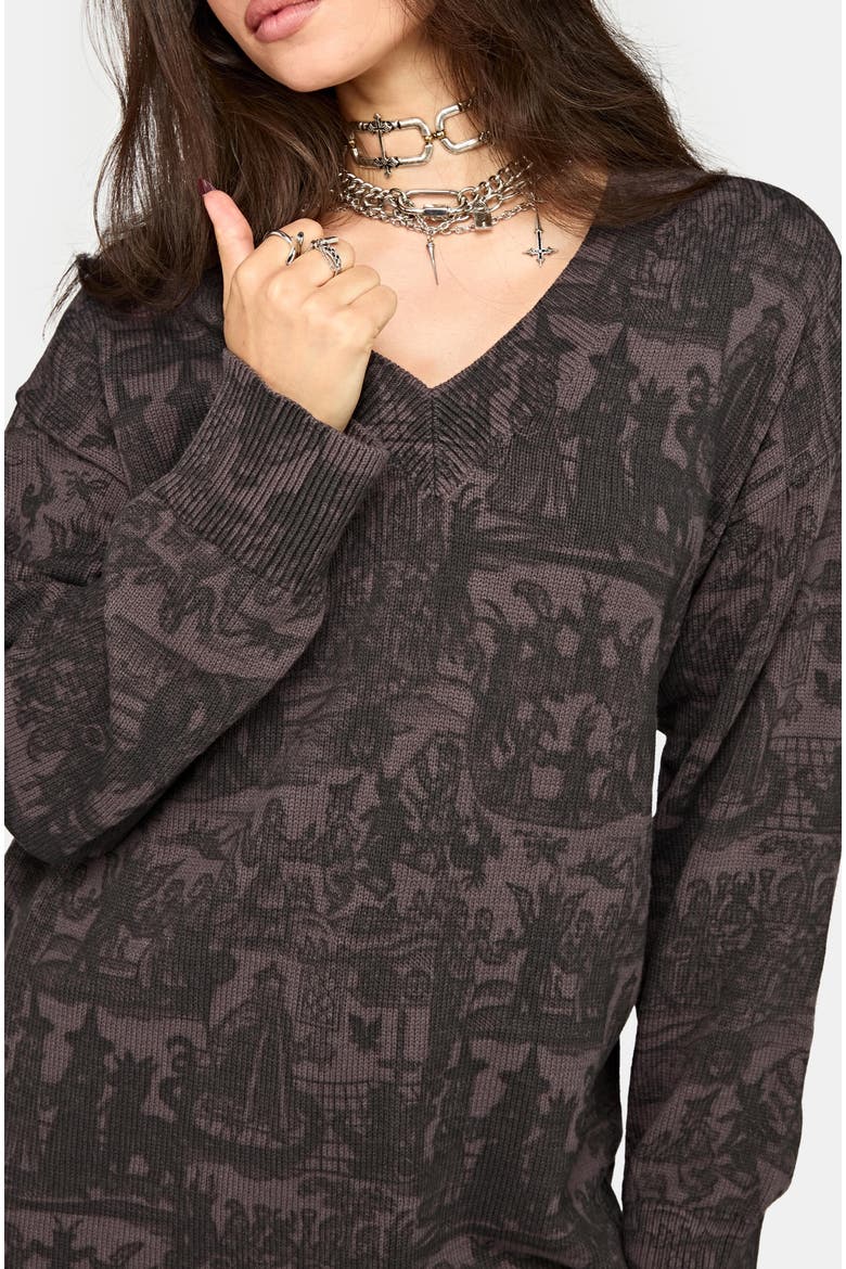 Diabolical V-Neck Knit Sweater, Alternate, color, Grey
