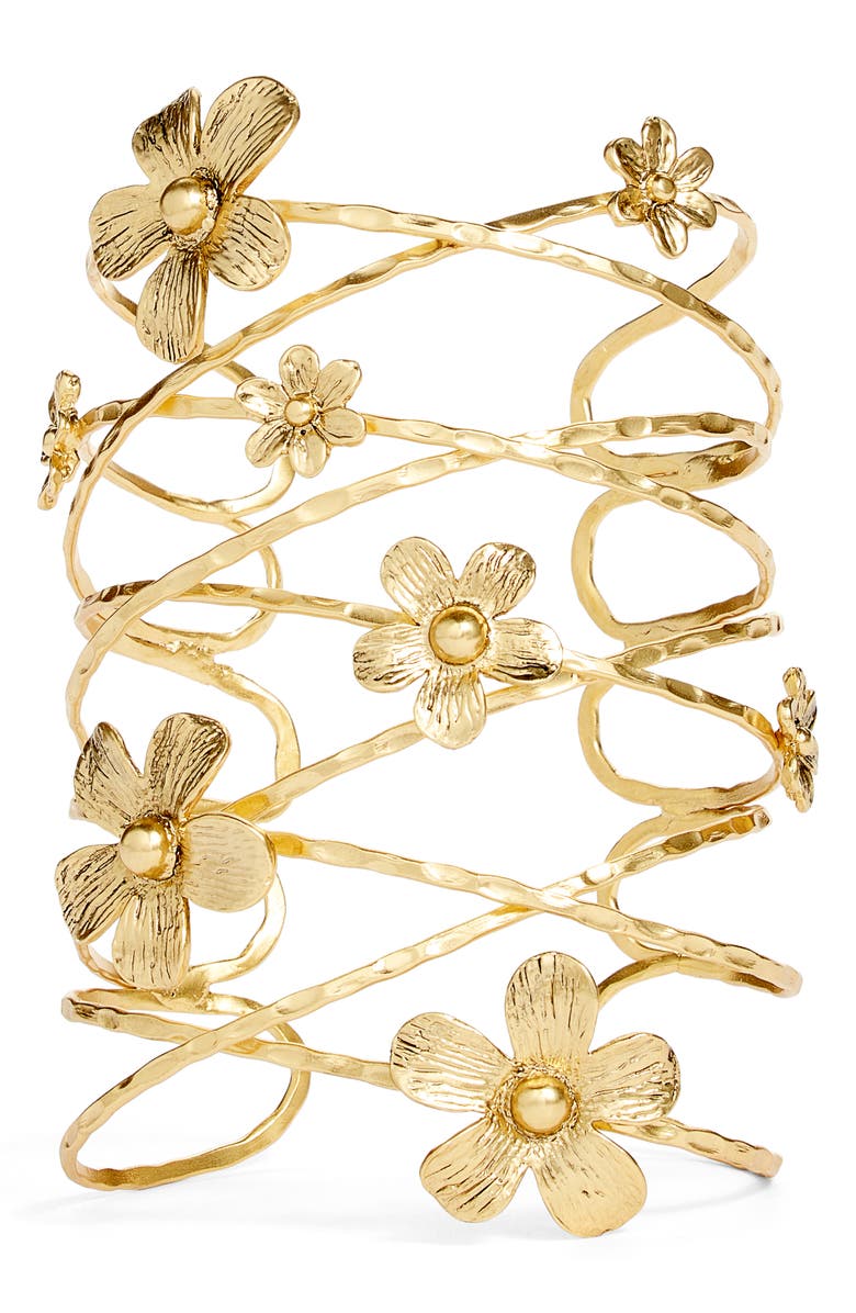 Karine Sultan Large Flower Cuff Bracelet, Main, color,