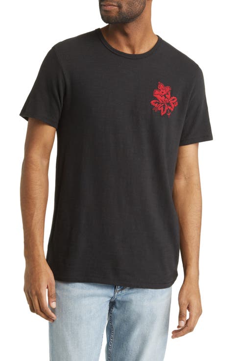 Flame Embroidered Floral Cotton T-Shirt