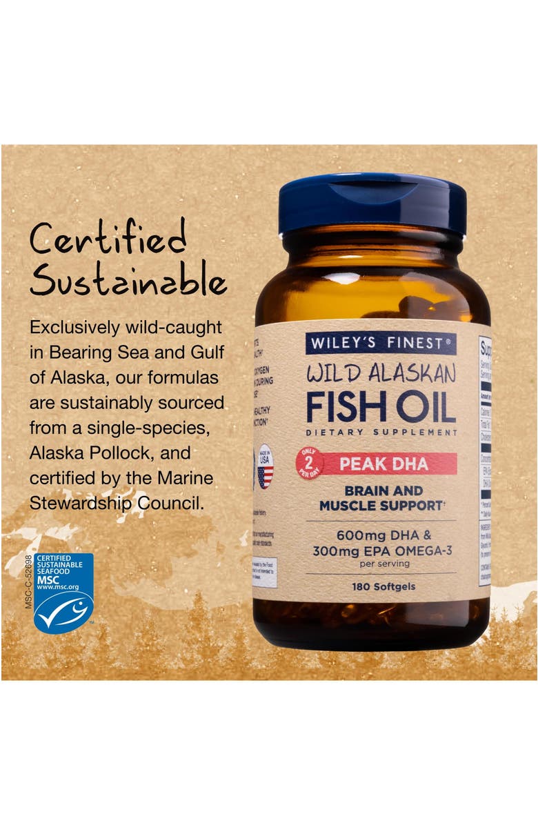 Wiley's Finest Wild Alaskan Fish Oil Peak Dha - 900Mg Epa And Dha Omega-3S - 180 Softgels Bottles, Alternate, color, NO COLOR