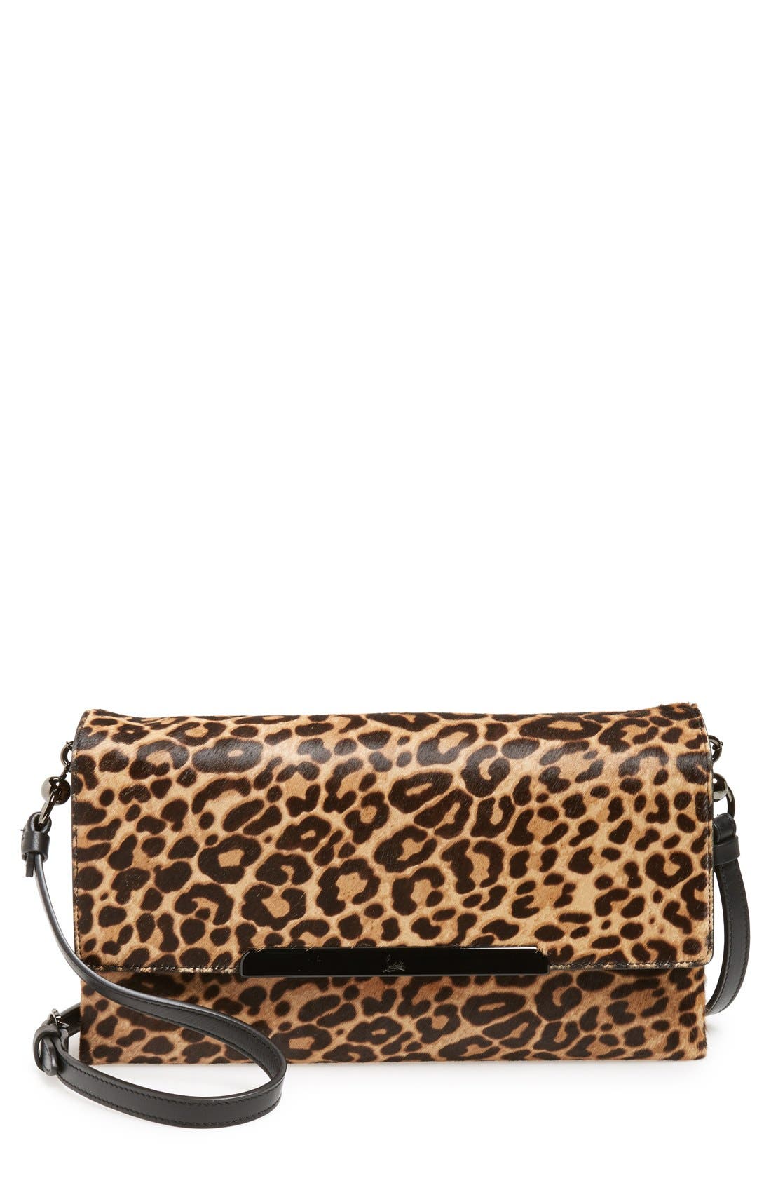 'Rougissime' Convertible Calf Hair Flap Clutch, Main, color, BROWN/ BLACK