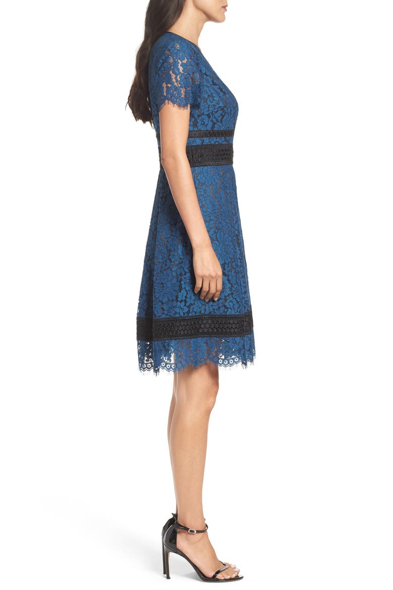 Lace Fit & Flare Dress, Alternate, color, TEAL