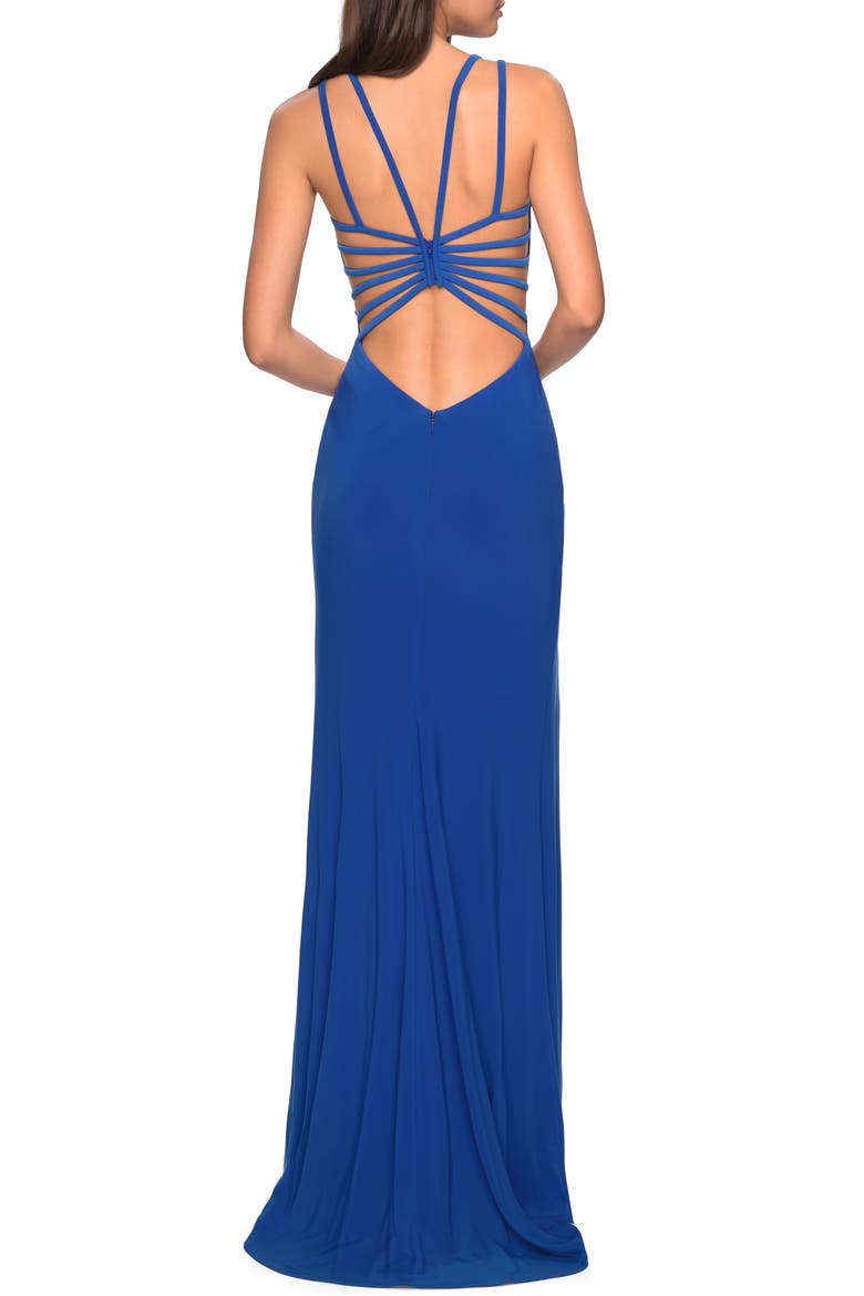 Sultry Long Dress with Intricate Strappy Back, Alternate, color, ROYAL BLUE