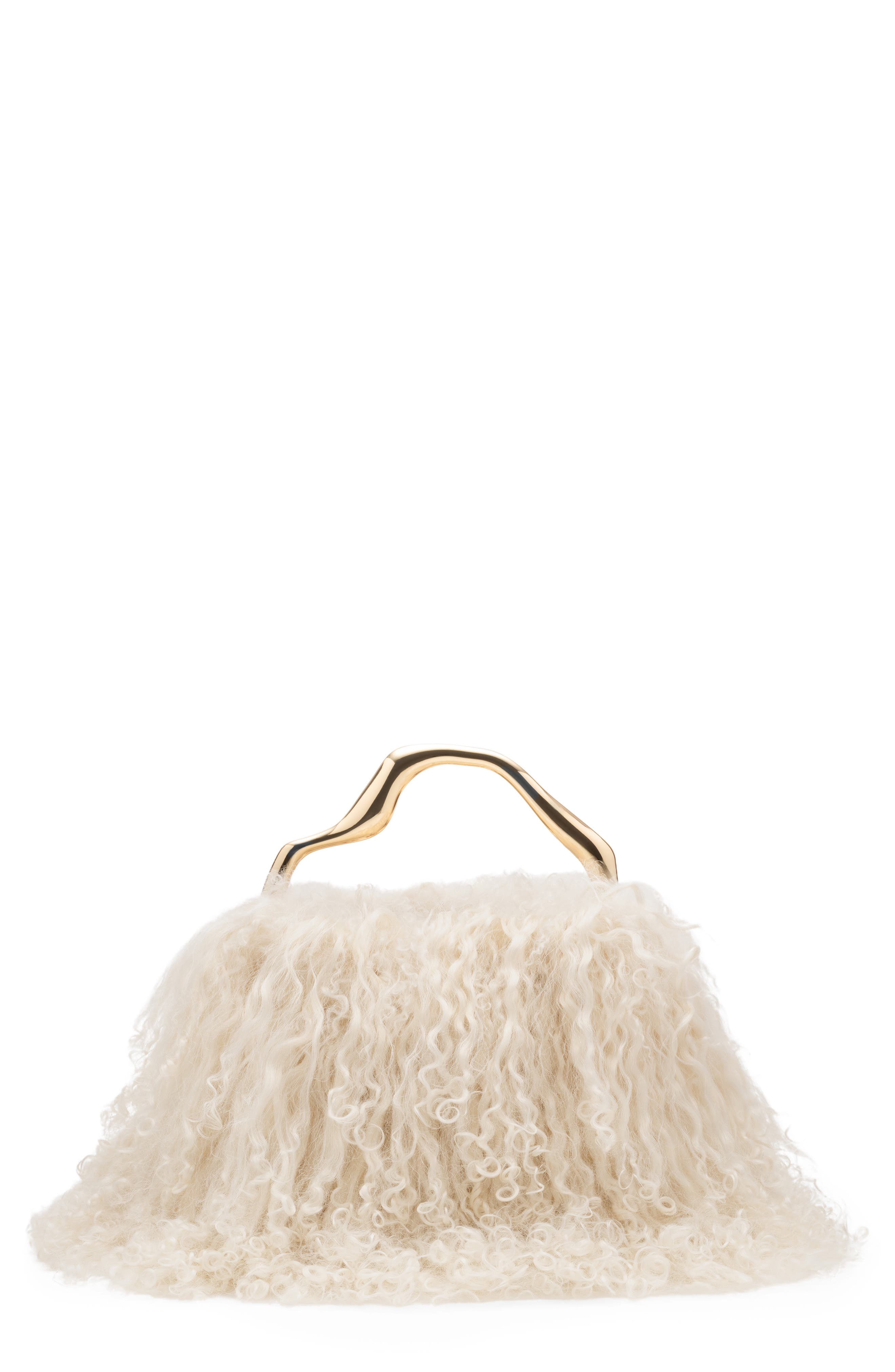 Solene Mini Shearling Top Handle Bag, Main, color, NATURAL SHEARLING