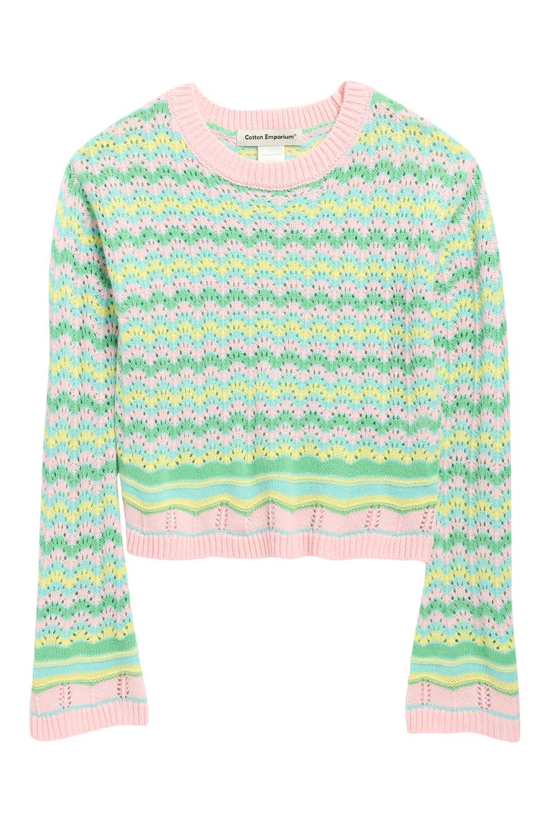 Kids' Stripe Pointelle Sweater, Main, color, GREEN
