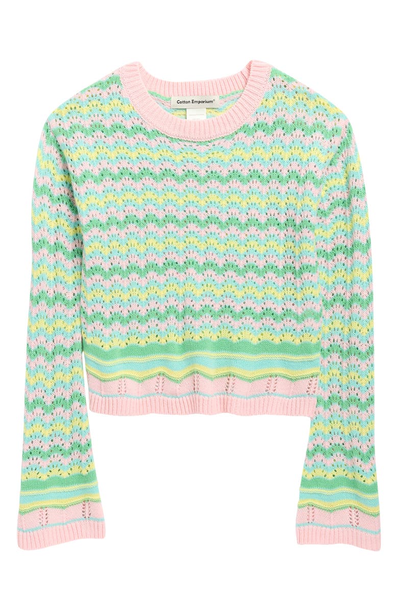 Cotton Emporium Kids' Stripe Pointelle Sweater, Main, color, Green