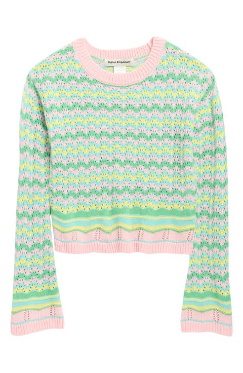 Kids
 Stripe Pointelle Sweater (Big Kid)