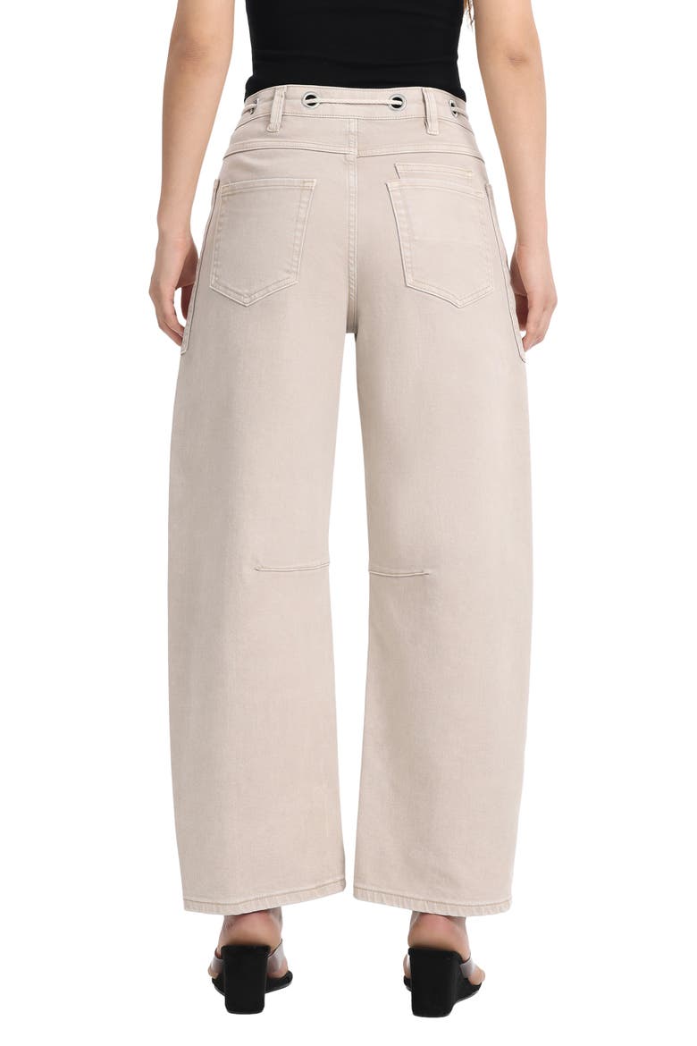 High Waist Drawstring Barrel Leg Jeans, Alternate, color, LIGHT KHAKI