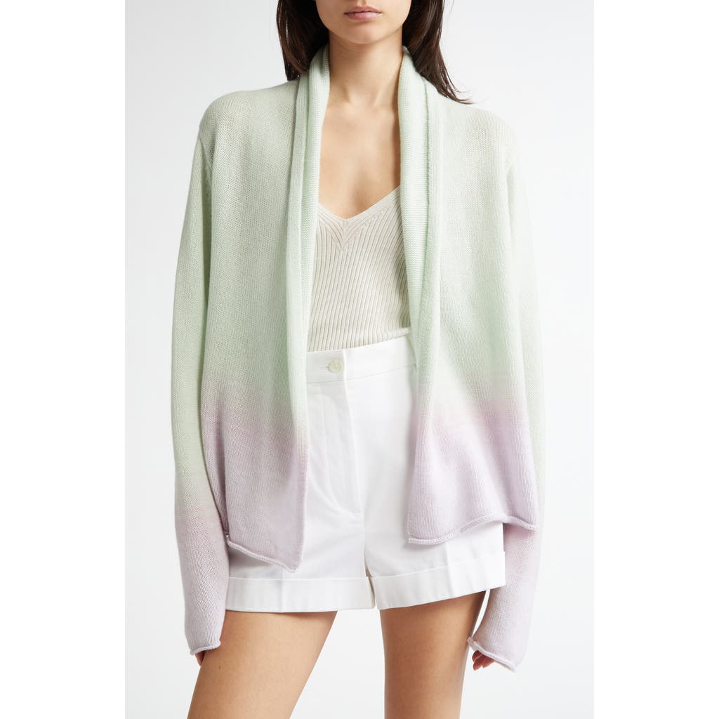 JOHNSTONS OF ELGIN JOHNSTONS OF ELGIN GAUZY OMBRÉ COLORBLOCK OPEN FRONT CASHMERRE CARDIGAN