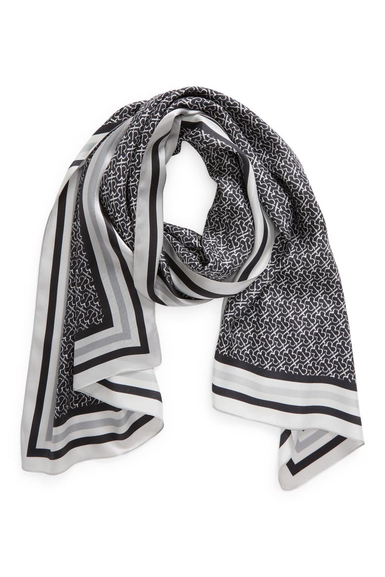 Print Silk Oblong Scarf, Alternate, color, BLACK- GREY DREA DIAMOND