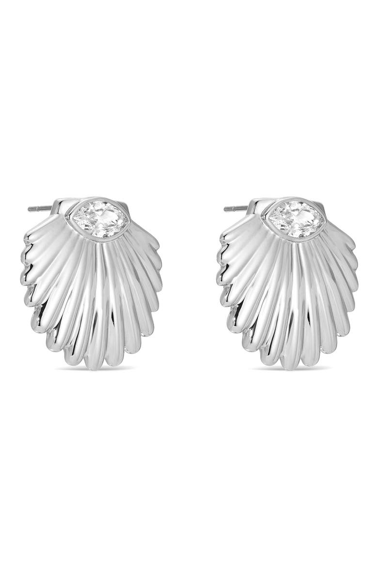 Santorini Shell Stud Earrings, Alternate, color, SILVER