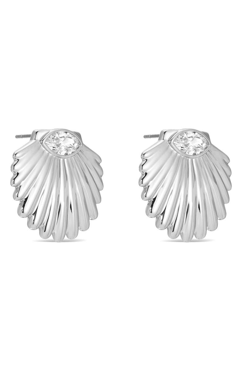 Ettika Santorini Shell Stud Earrings, Alternate, color, Silver