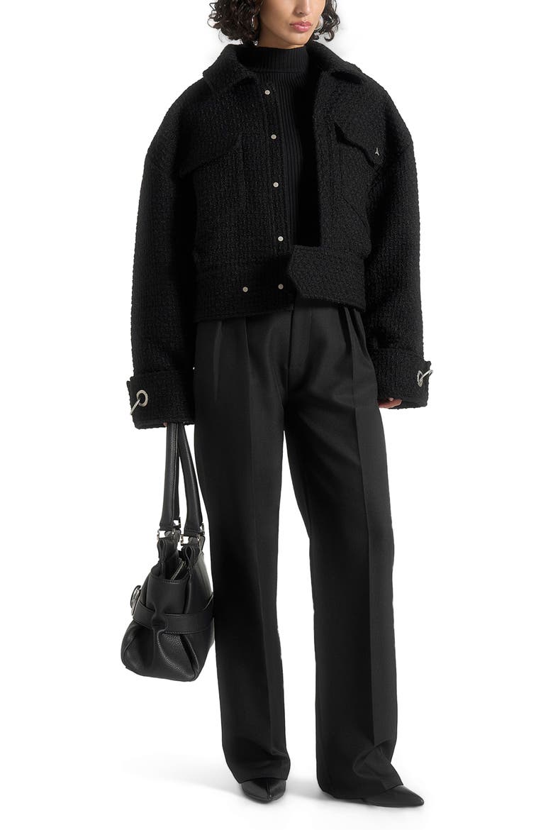 Naela Boxy Tweed Jacket With Cuff Detail, Alternate, color, Black