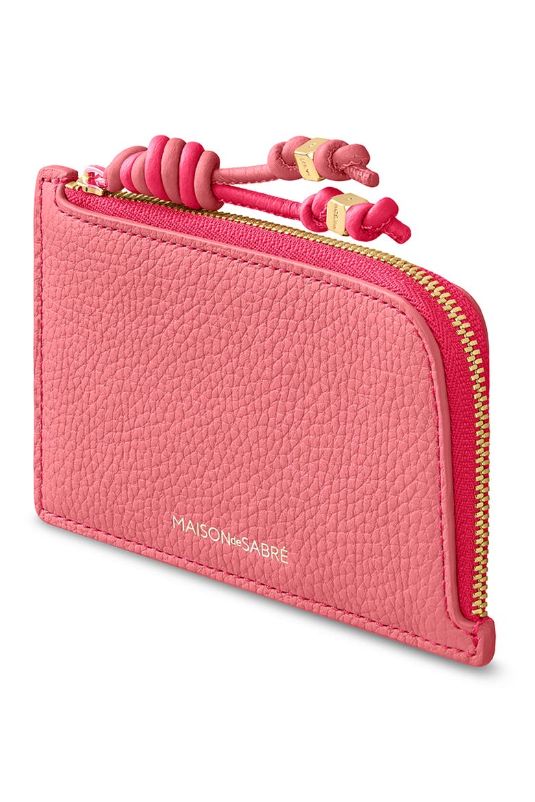 Leather Zip Card Holder, Alternate, color, Candy Fuchsia