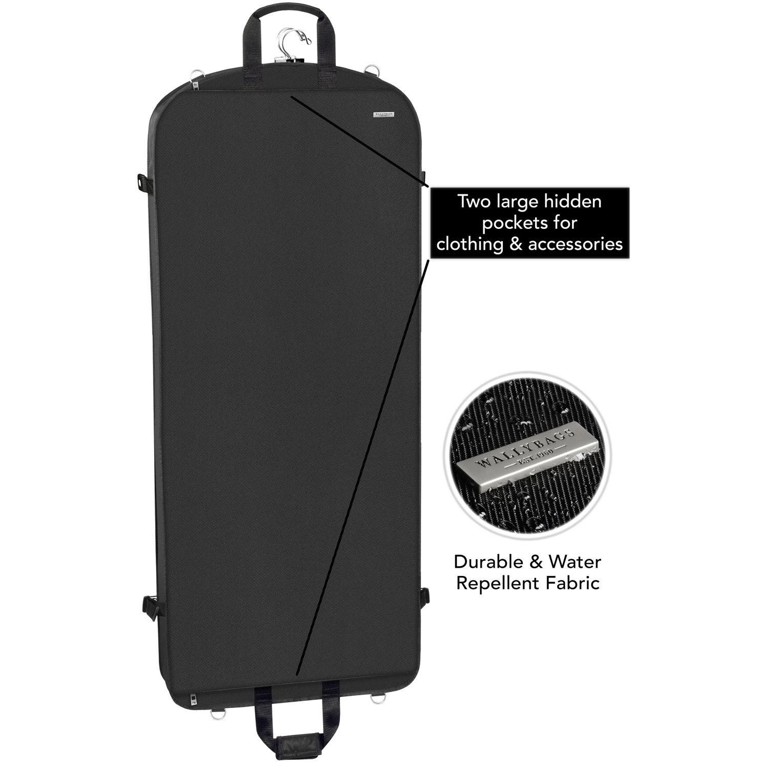 Wallybags 52" Premium Travel Garment Bag with shoulder strap and two large pockets, Black, Alternate, color, Black