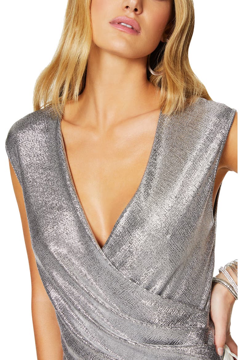 Rumi Metallic Wrap Front Top, Alternate, color, SILVER