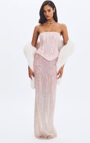 Miss Circle Tosca Beaded Gradient Strapless Peplum Maxi Dress