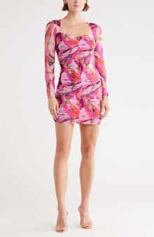 L'AGENCE Lolisa Ruched Long Sleeve Mesh Minidress