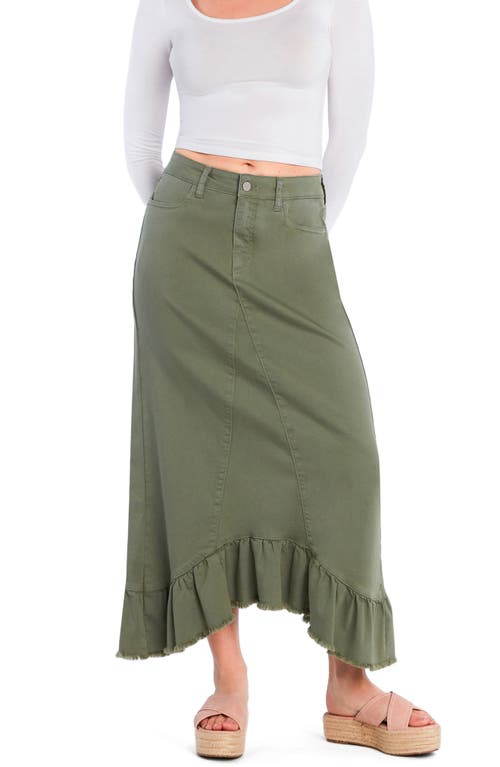 Wash Lab Denim Pieced Ruffle Denim Maxi Skirt In Olive