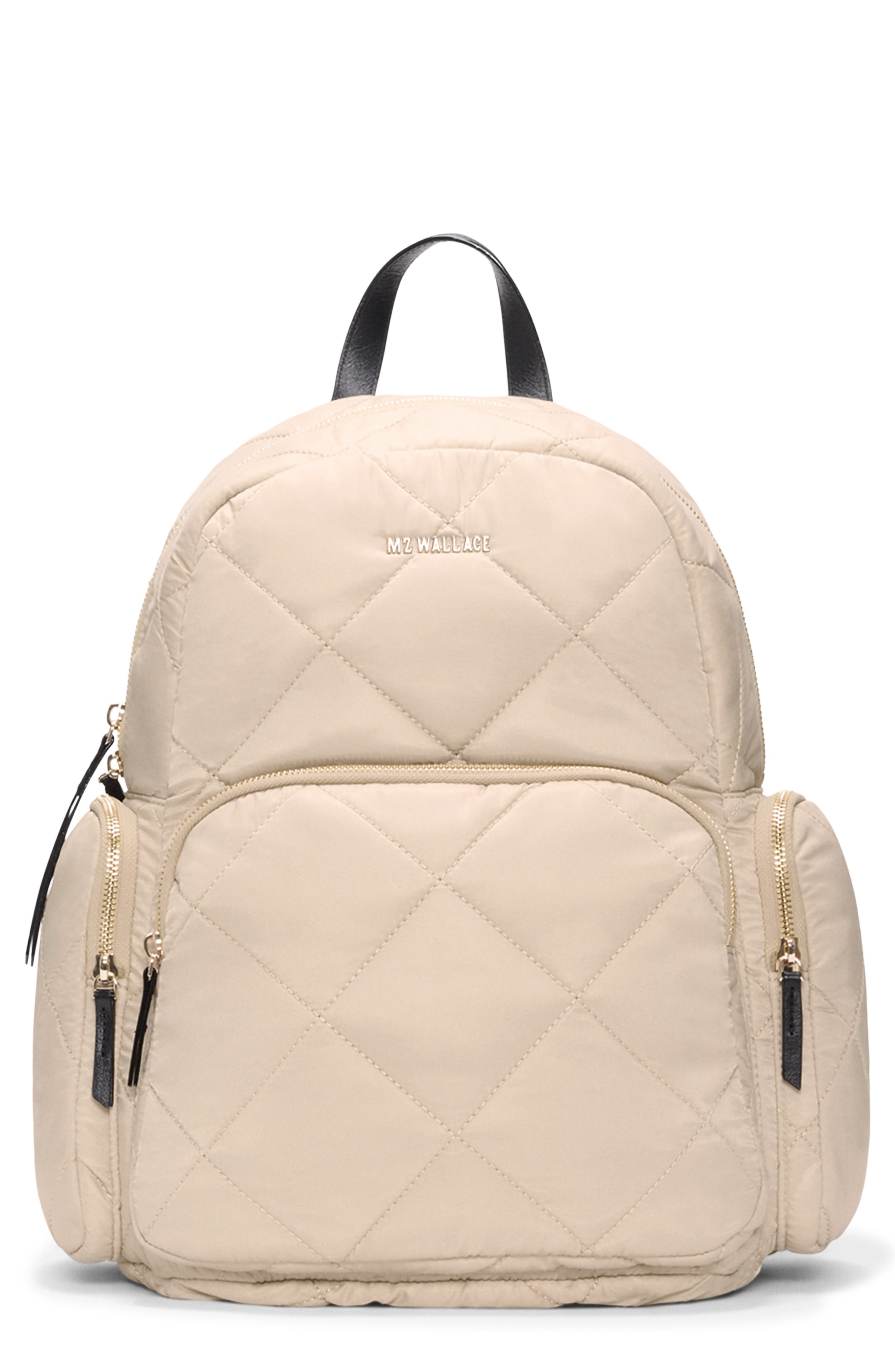 Madison Quilted Nylon Backpack, Main, color, SAND/ BLACK