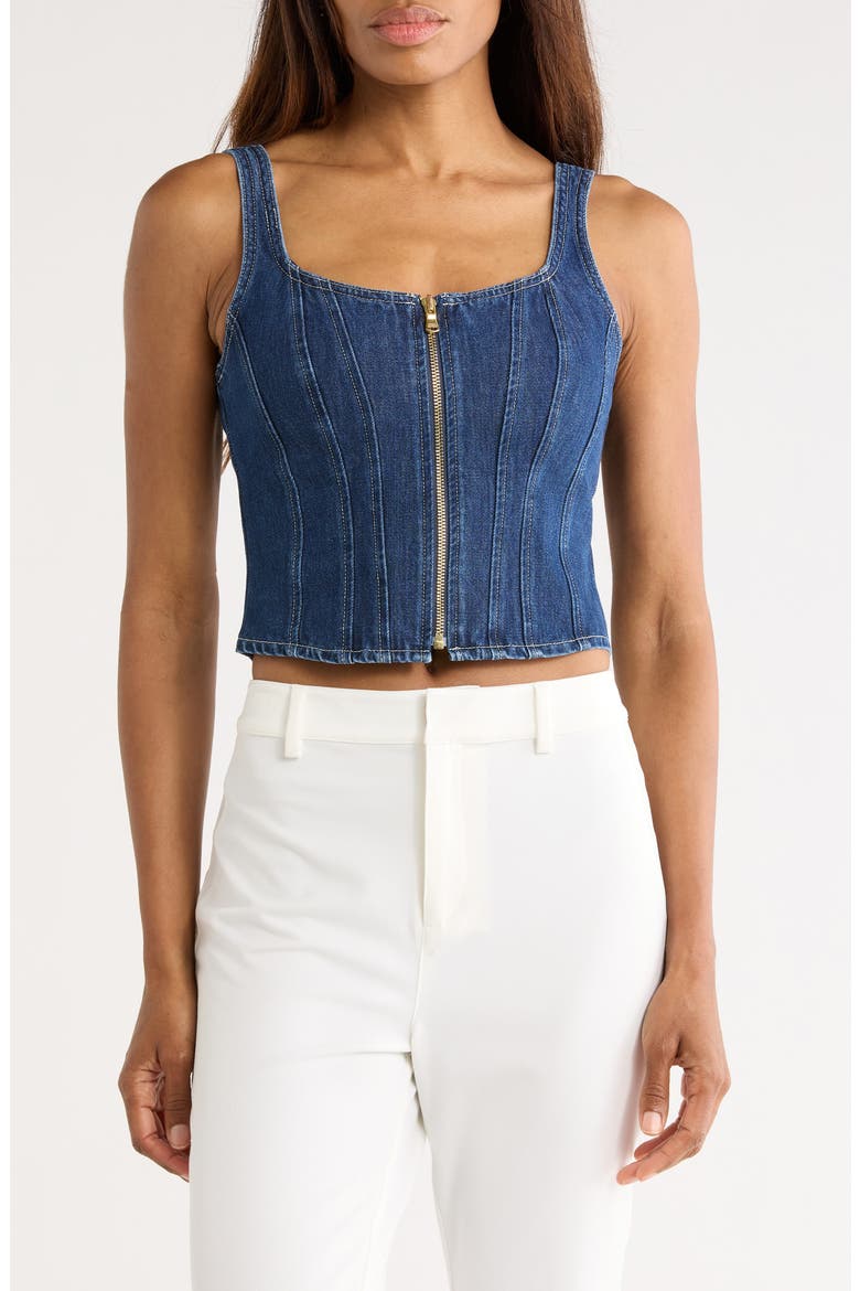 Elysia Zip Corset Denim Tank, Main, color, RAMPART