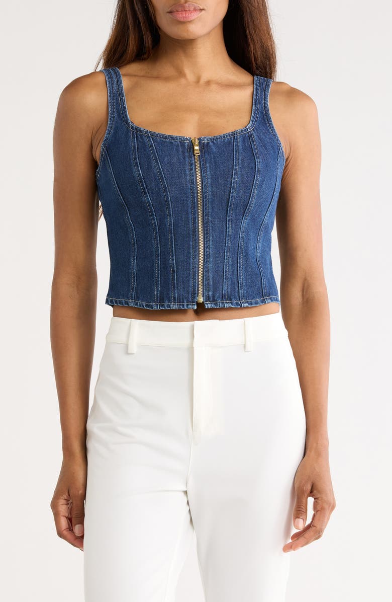 L'AGENCE Elysia Zip Corset Denim Tank, Main, color, Rampart