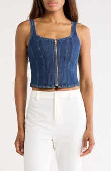 L'AGENCE Elysia Zip Corset Denim Tank