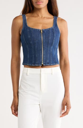 L'AGENCE Elysia Zip Corset Denim Tank in Rampart at Nordstrom Rack, Size 18