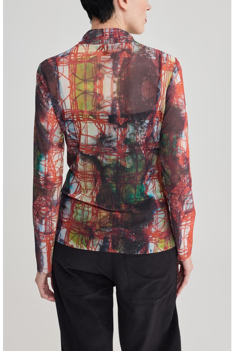 Ines Printed Mesh Top, Alternate, color, Multi-Brown
