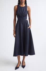 Reiss Hazel Cutout Detail Linen & Cotton Dress