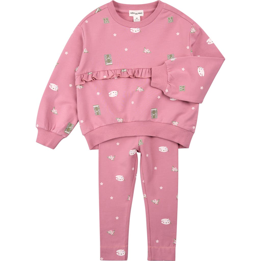 Miles The Label Art Class Ruffle Sweatshirt & Leggings Set In Pink