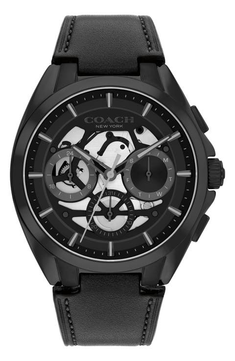 Jackson Black Multifunction Leather Strap Watch, 41.5mm