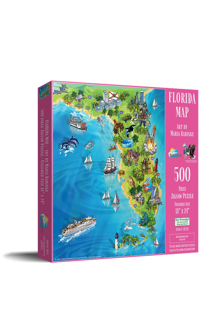 Florida Map 500 piece Jigsaw Puzzle for Adults, Main, color, Multicolor