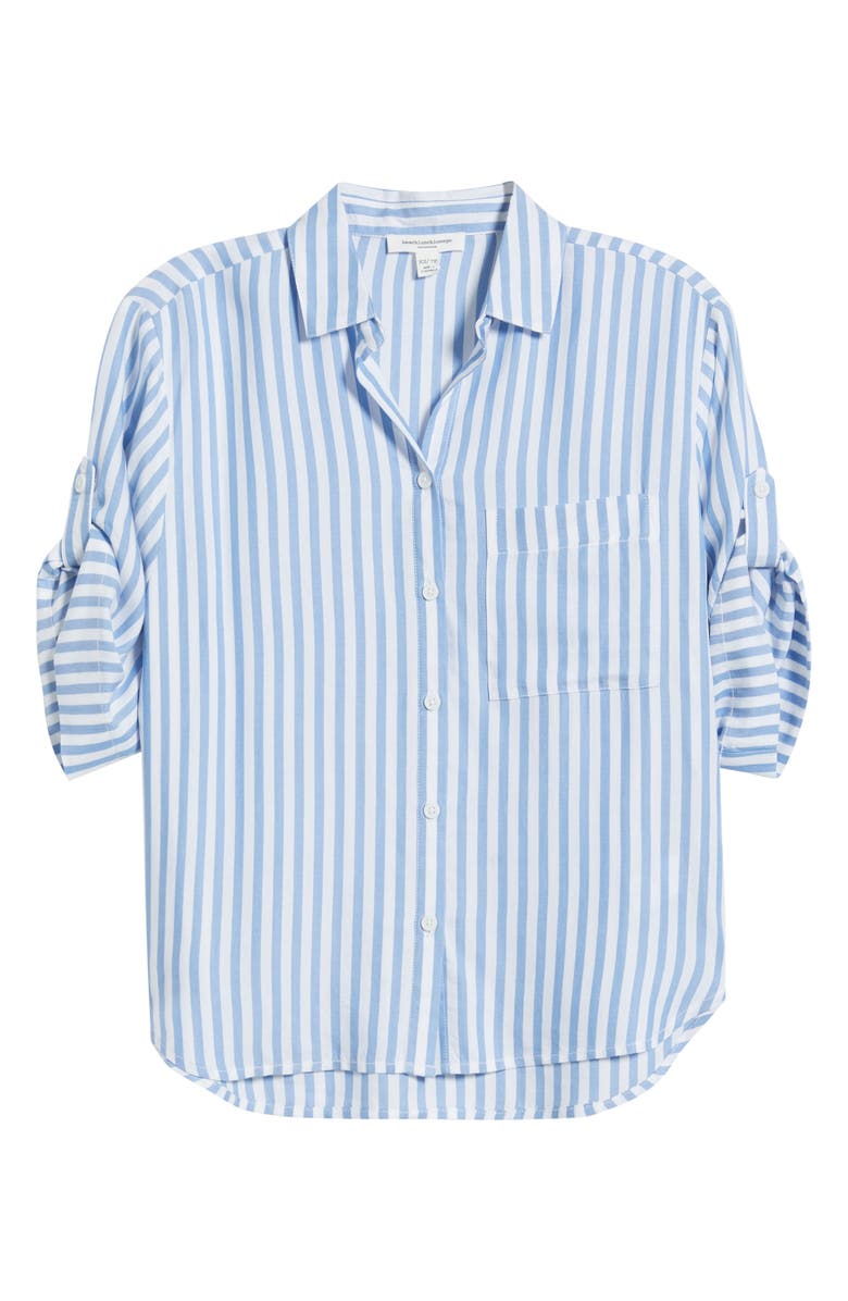 beachlunchlounge Murphy Stripe Button-Up Shirt, Alternate, color, Blue Poppy