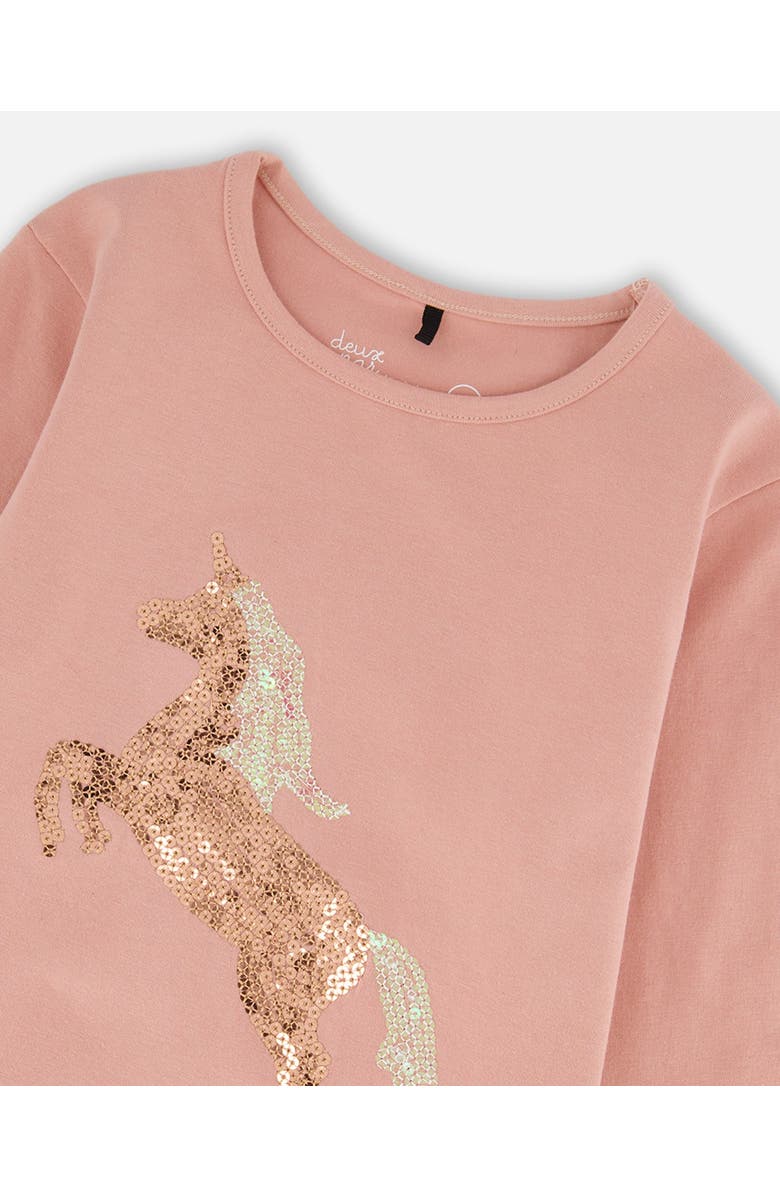 Deux par Deux Organic Cotton Long Sleeve T-Shirt with Sequin Unicorn, Alternate, color, Dusty Pink