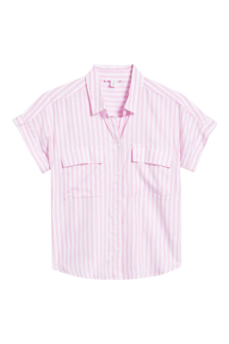 Kaiana Stripe Short Sleeve Button-Up Shirt, Alternate, color, OCEAN PINK