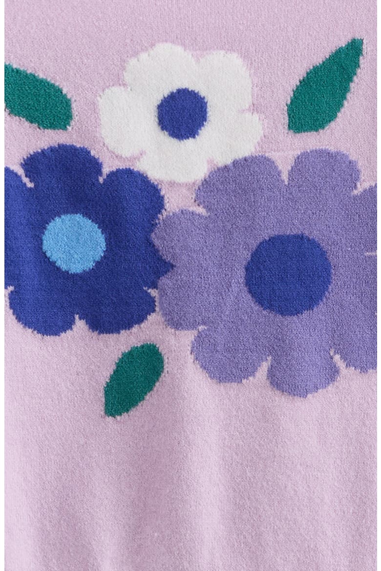 Kids' Icon Intarsia Puff Shoulder Cotton Blend Sweater, Alternate, color, PURPLE BLOOM FLOWERS