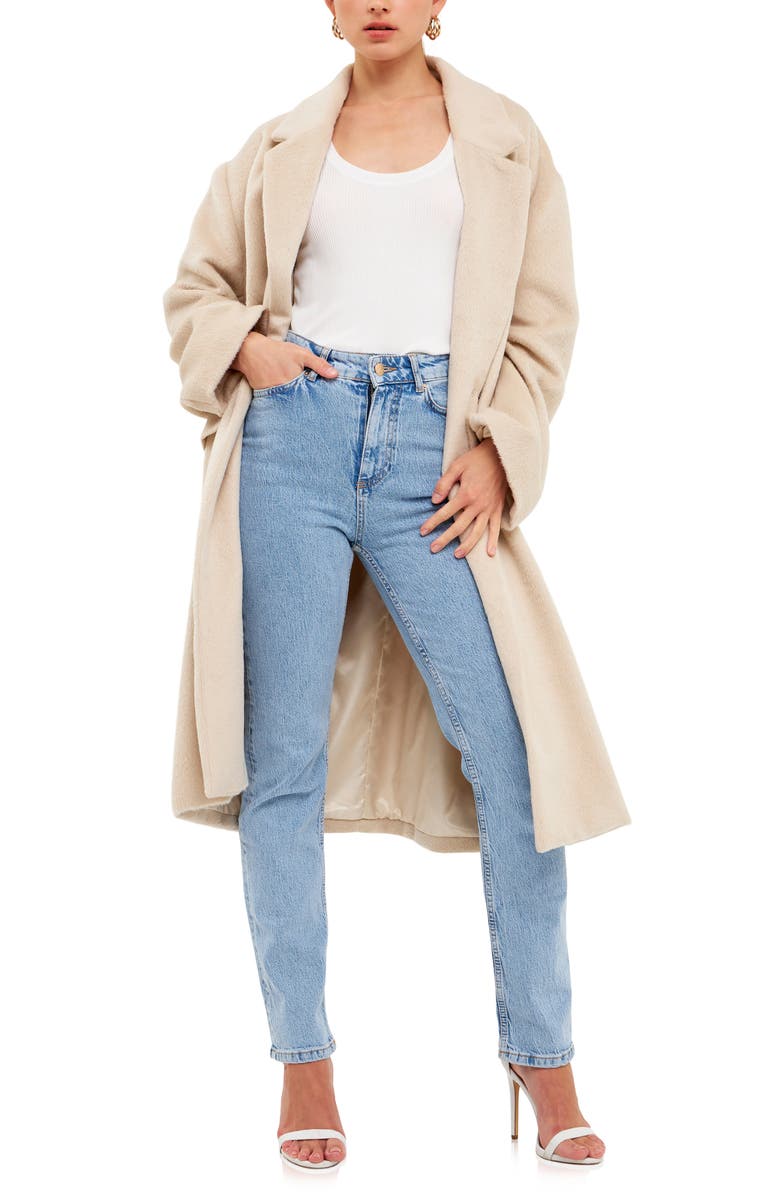 Endless Rose Oversize Brushed Coat, Main, color, Beige