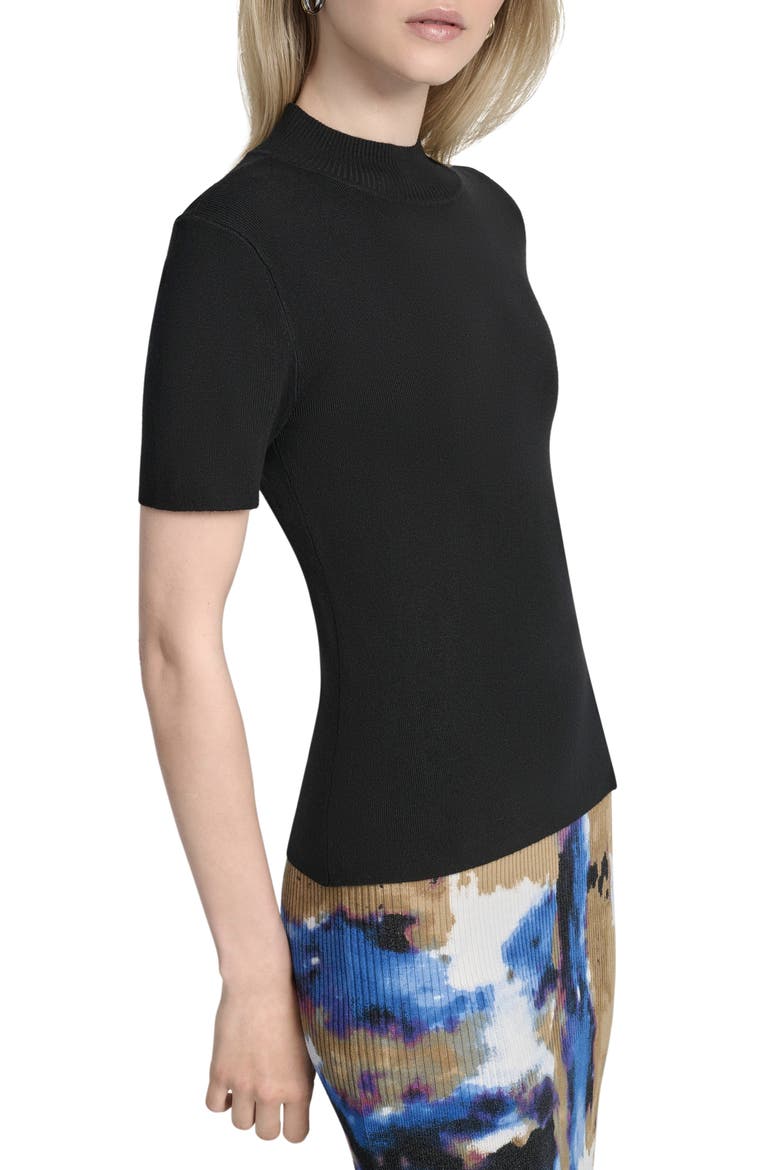 Cap Sleeve Mock Neck Sweater, Alternate, color, BLACK