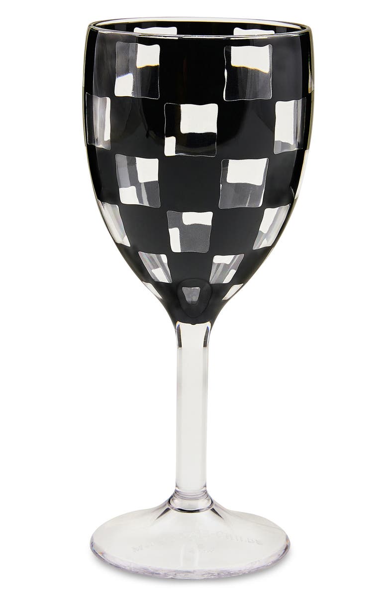 MACKENZIE CHILDS Set of 4 Black Check Acrylic Wine Goblets, Alternate, color, Black