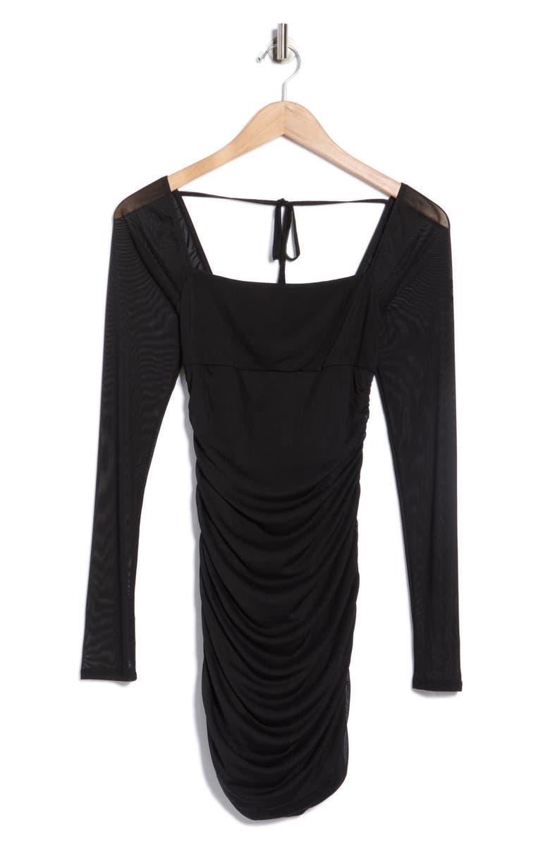 Abound Long Sleeve Ruched Mesh Minidress, Alternate, color, Black