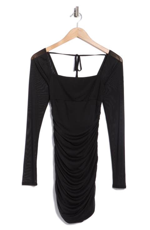Long Sleeve Ruched Mesh Minidress