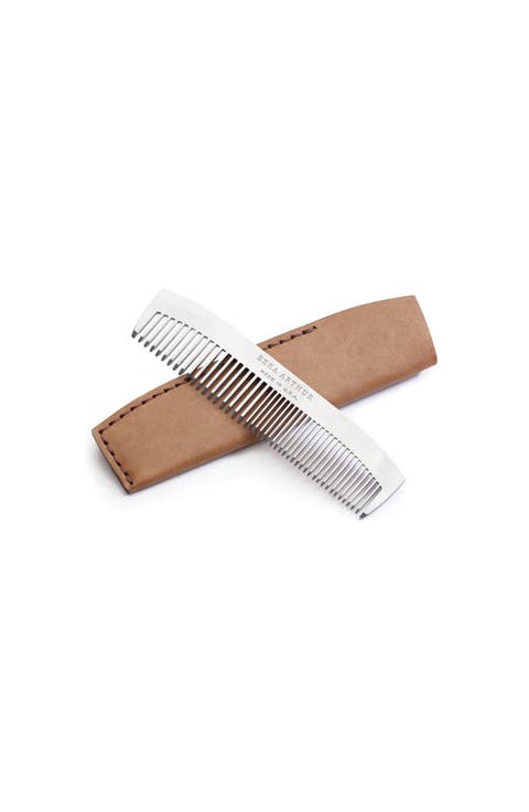 No. 1827 Stainless Steel Metal Pocket Comb with Leather Sleeve