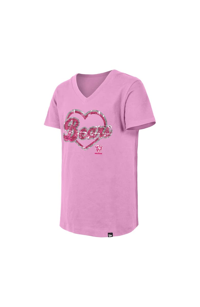 New Era Girls Youth New Era Pink Chicago Bears Flip Sequins V-Neck T-Shirt, Alternate, color, 