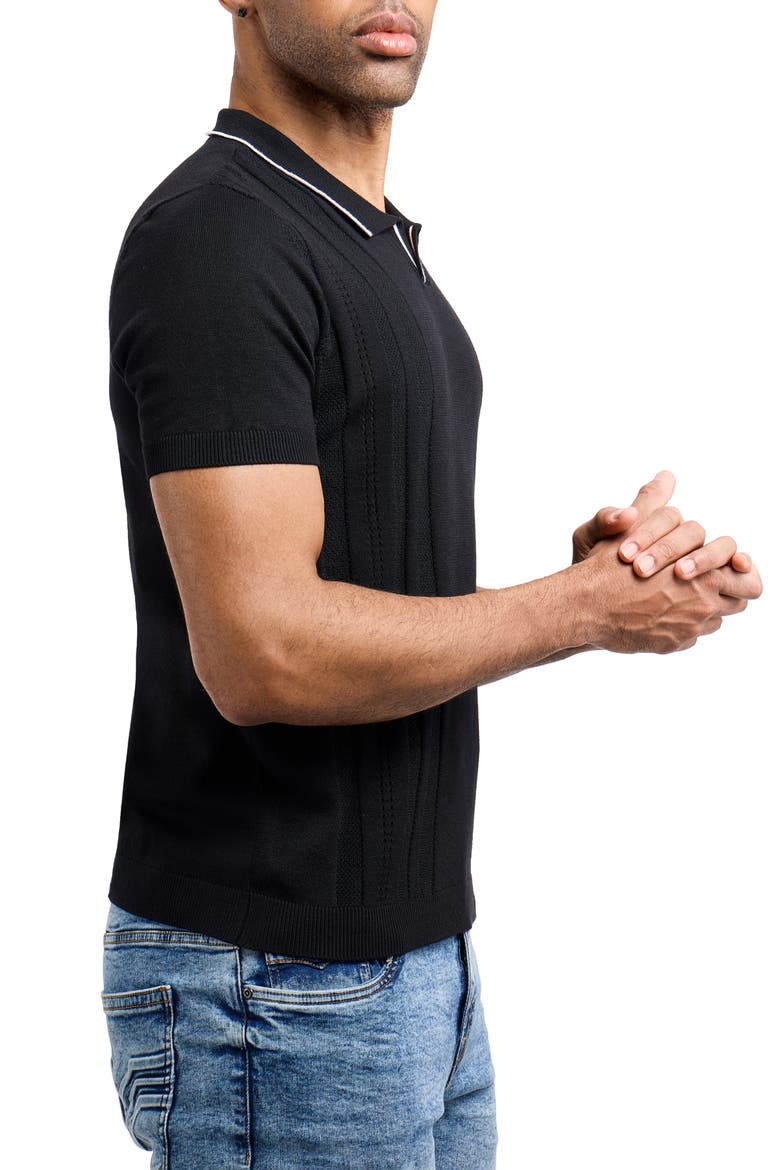 Johnny Collar Knit Polo Sweater, Alternate, color, BLACK/ WHITE