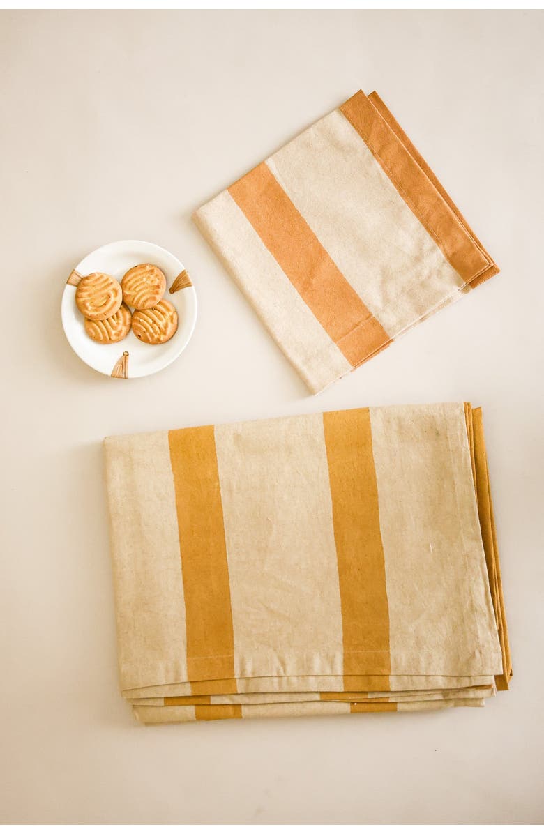 Ninéh Oh! Stripes (Lime) Block Print Napkins, Set of 4, Alternate, color, Ochre