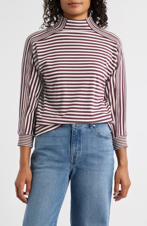Stripe Mock Neck Rib Top